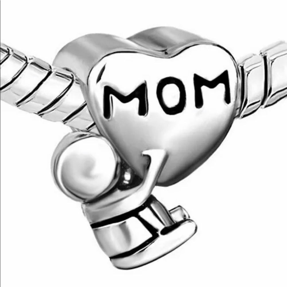 NEW•Silver MOM❤️w/child DIY charm/bead